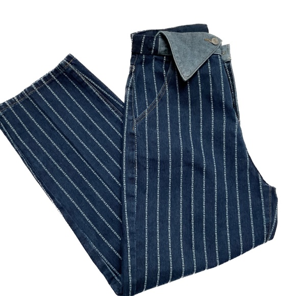 Gold Trans Jeans Spell Out Stripes Waist 29 Blue High Rise Dark Wash Baggy - Picture 2 of 8